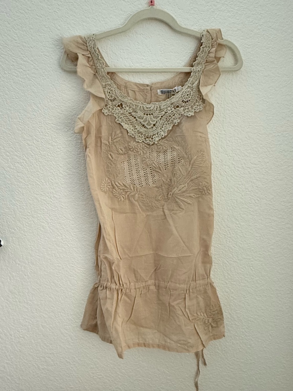 Beige Crochet-Trim Sleeveless Tunic Top